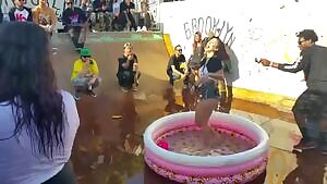 Cutie goes topless in Brooklyn wet t-shirt contest