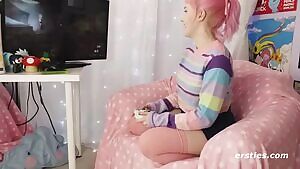 Playing her two favorite games.