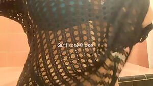 Stripping off my clothes for my after beach shower