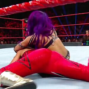 Sasha making sure we get a good view of Bayley