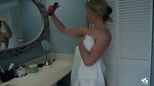 Perfect DD Boobs Tittyfucks Boyfriend And Gets Railed From Behind In Bathroom