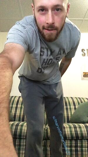 Grey sweats, beard, AND a boner 😉