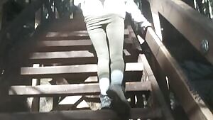 hiking up the stairs with my ass out